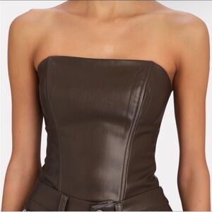 WeWoreWhat Strapless Chocolate Leather Corset